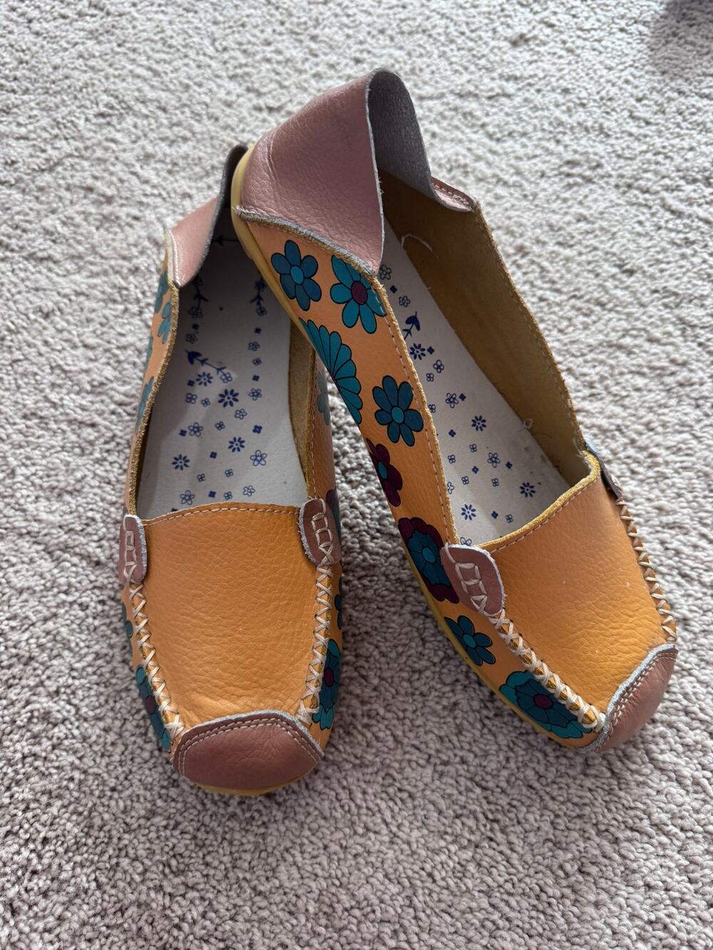 Socofy Flowered Bohemian Artsy Hippie Faux Leather Slip On Shoes 41 US 10 - 10.5